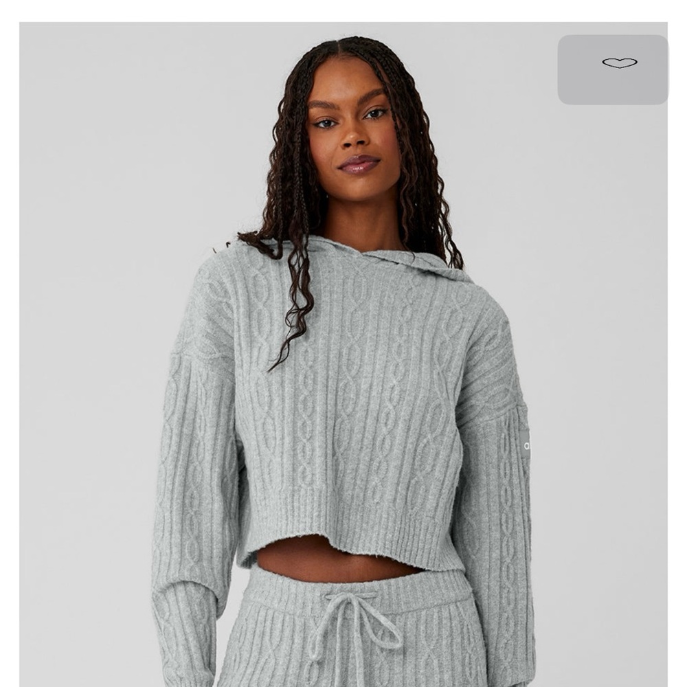 Alo Yoga Women's Cable Knit Winter Bliss Hoodie Athletic Heather Grey Size m